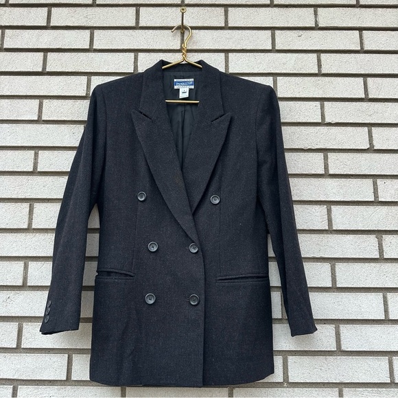 Vintage Pendleton Charcoal Wool Blazer Size 8 Double Breasted Academia Style - Picture 1 of 9
